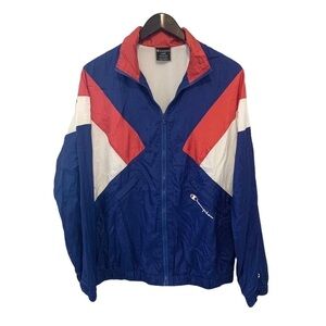CHAMPION | Vintage Red White & Blue Warm Up Windbreaker | Size L